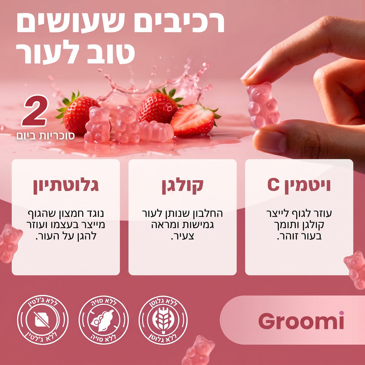 גומי קולגן של Groomi: רכיבים שעושים טוב לעור