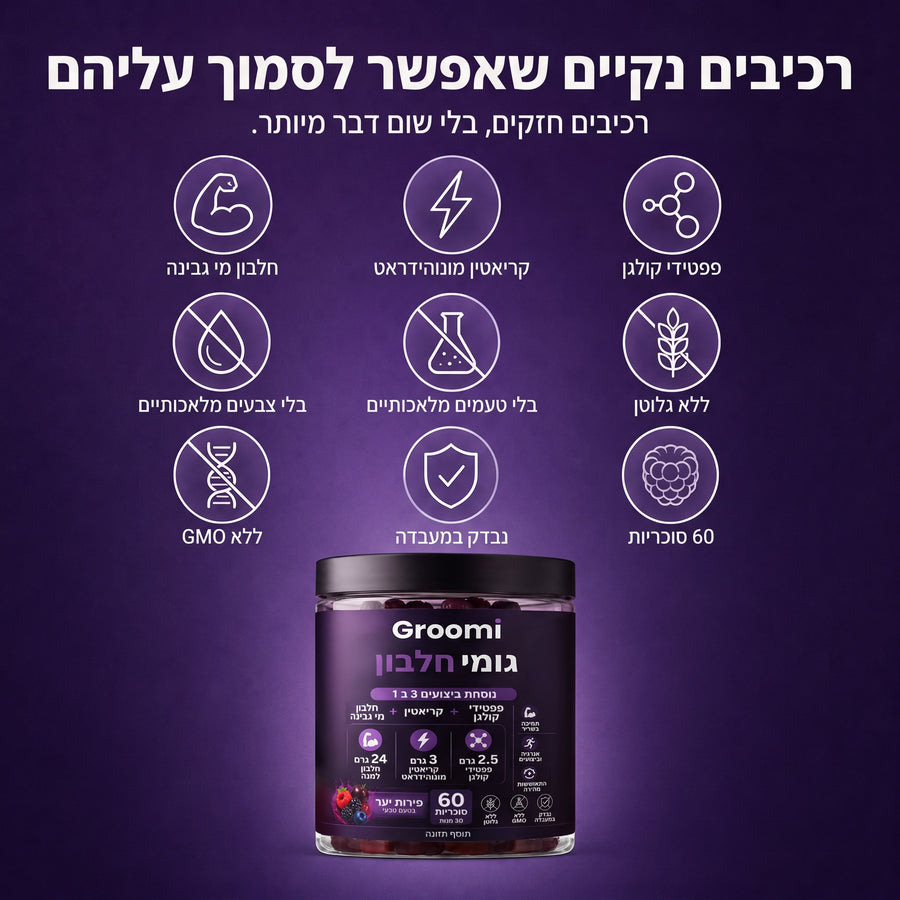 גומי חלבון של Groomi: רכיבים נקיים